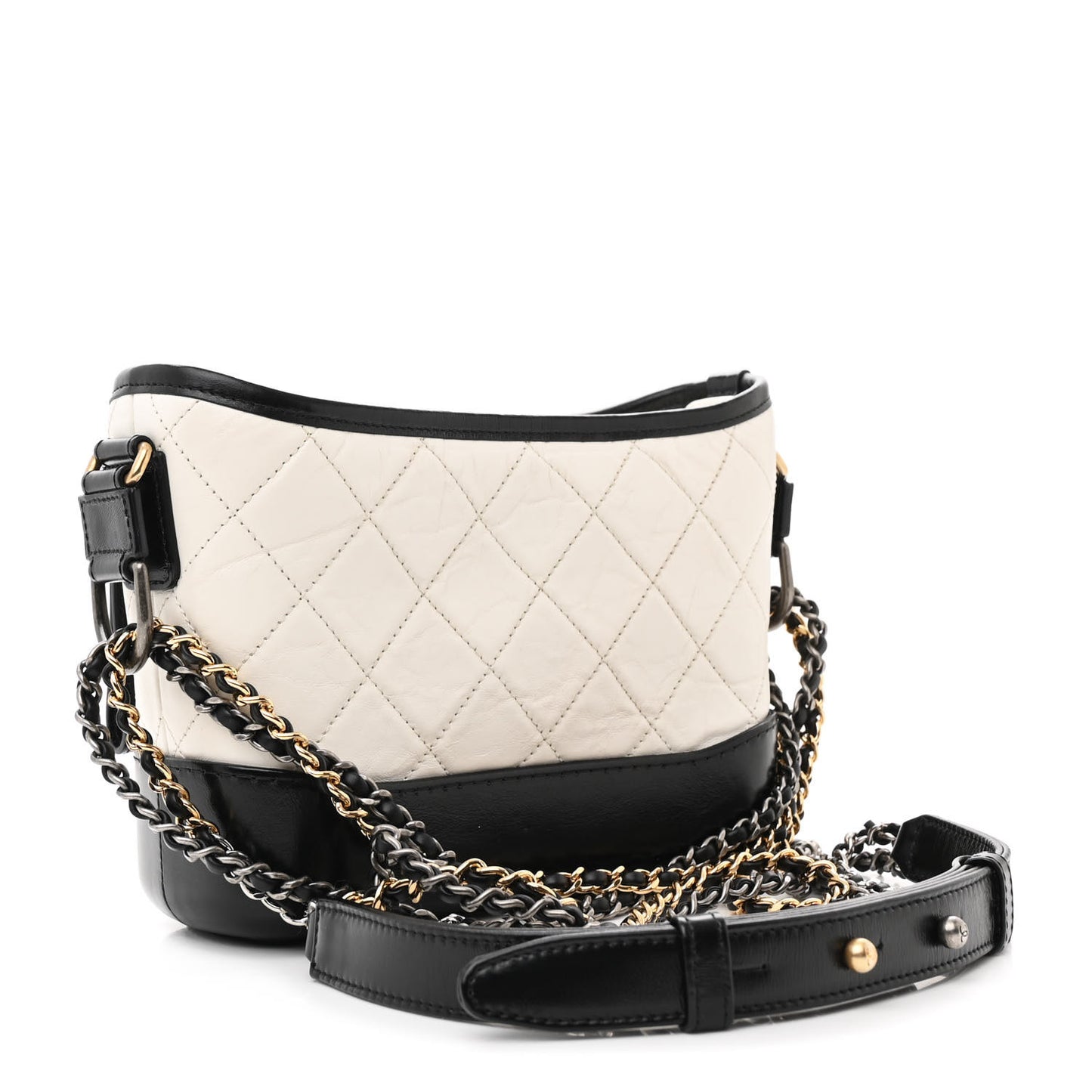 Aged Calfskin Quilted Small Gabrielle Hobo Black White