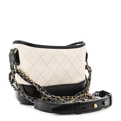 Chanel Aged Calfskin Quilted Small Gabrielle Hobo Black White 3 of 11