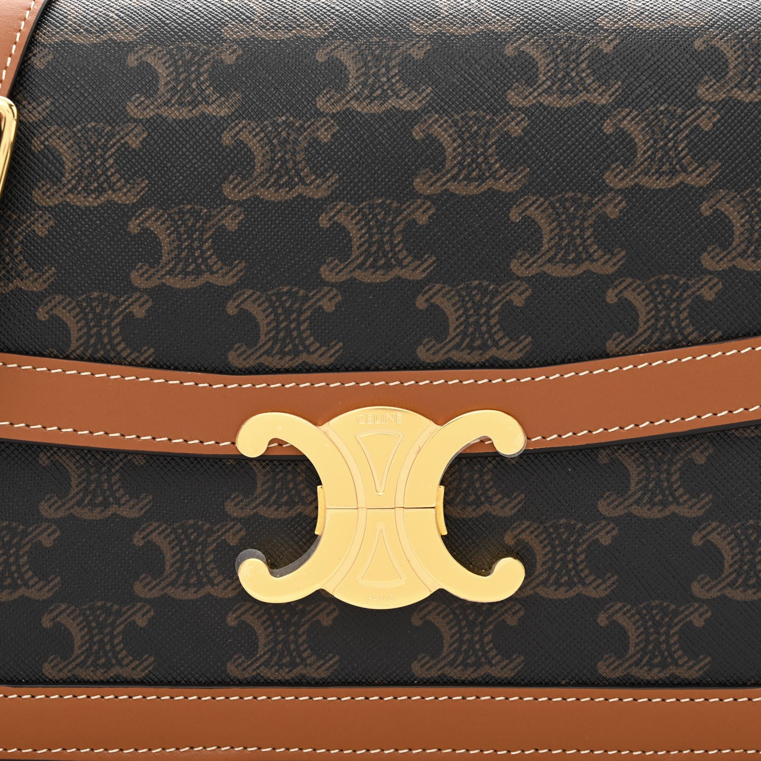 Celine Triomphe Canvas Calfskin Medium Triomphe Bag Tan 10 of 12