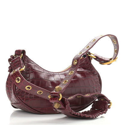 Balenciaga Extra Supple Calfskin Crocodile Embossed Le Cagole Shoulder Bag XS Dark Red 3 of 11