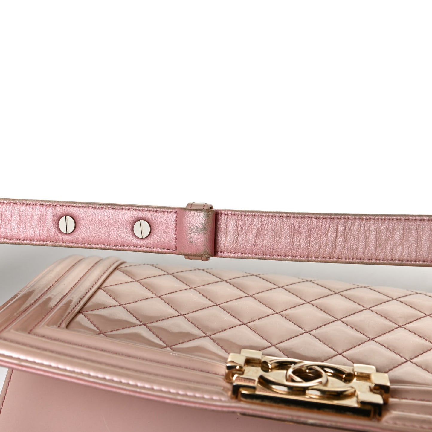 Patent Calfskin Quilted Medium Boy Flap Light Pink