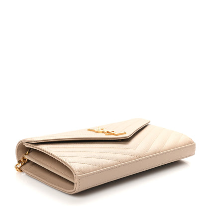 Saint Laurent Grain De Poudre Matelasse Chevron Monogram Chain Wallet Dark Beige 4 of 9