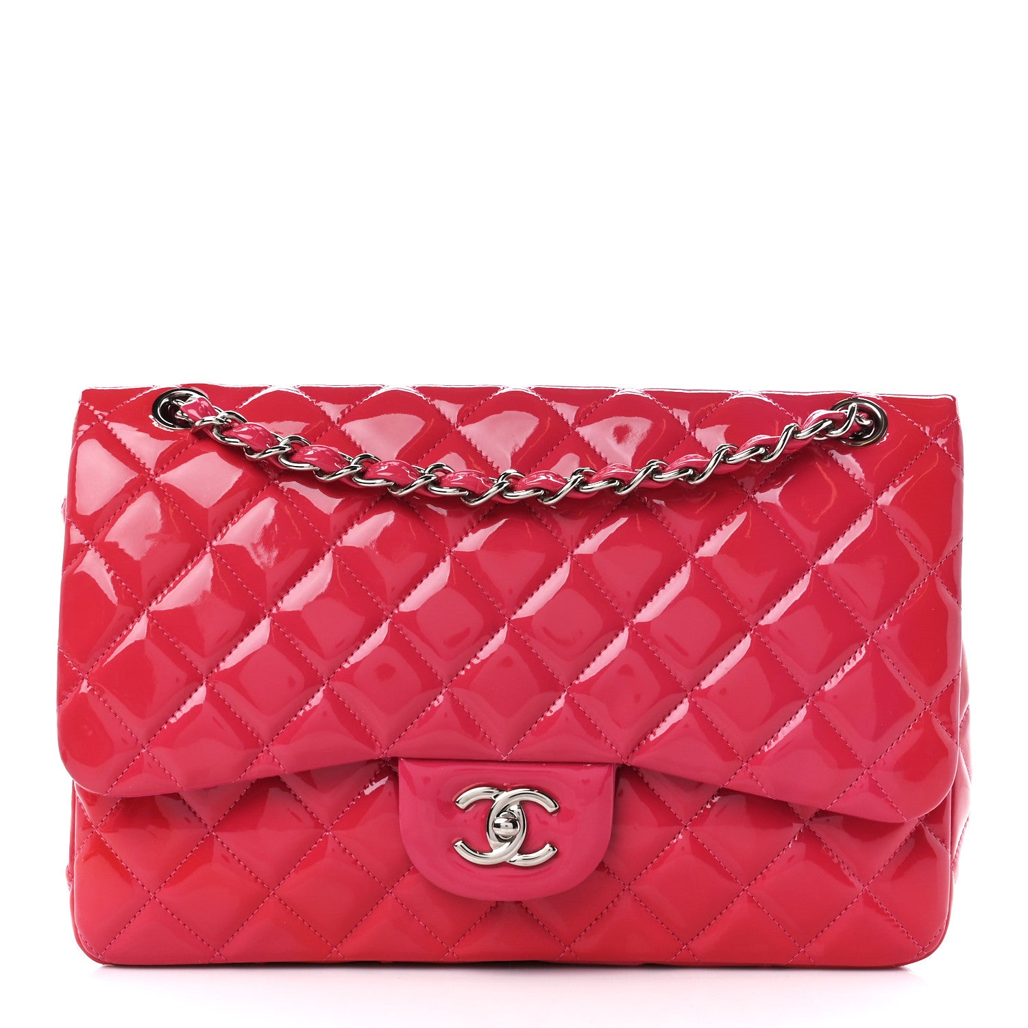 Chanel Patent Quilted Jumbo Double Flap Pink 1 of 12