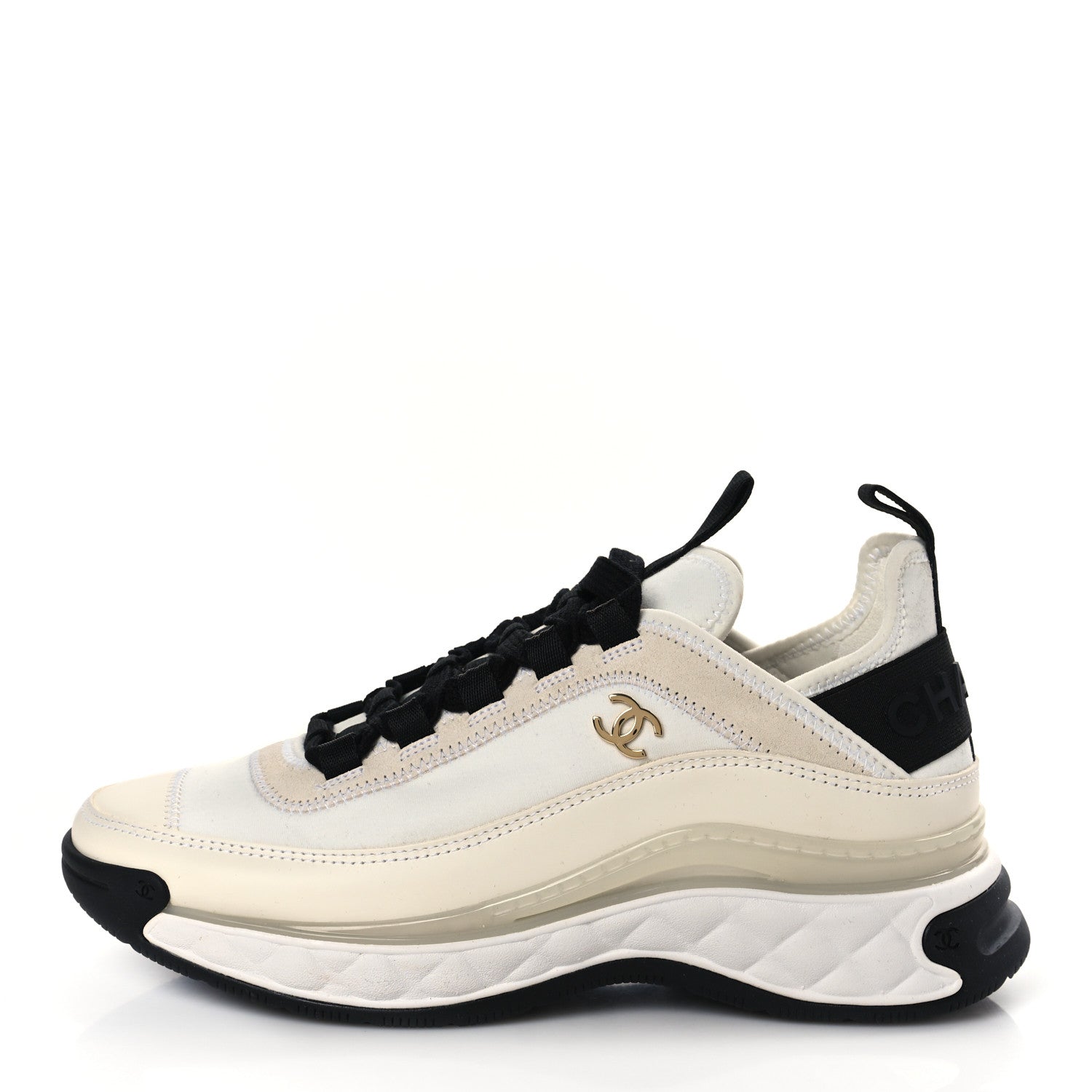 Chanel Velvet Calfskin Mixed Fibers CC Sneakers 37 Ivory Black 1 of 8