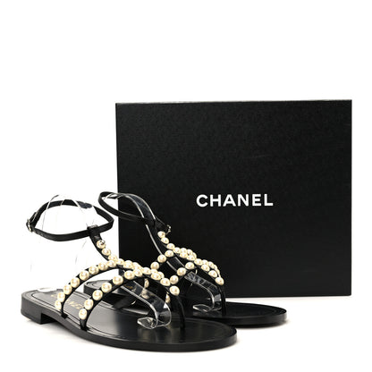 Chanel Silk Satin Quilted Chain Sandals 35 Black 42 Black 10 of 10