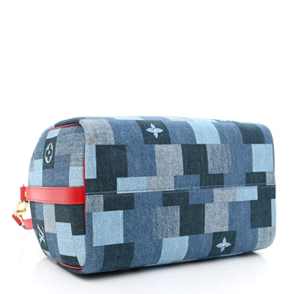 Louis Vuitton Denim Damier Monogram Patchwork Speedy Bandouliere 30 Blue Rouge 4 of 8