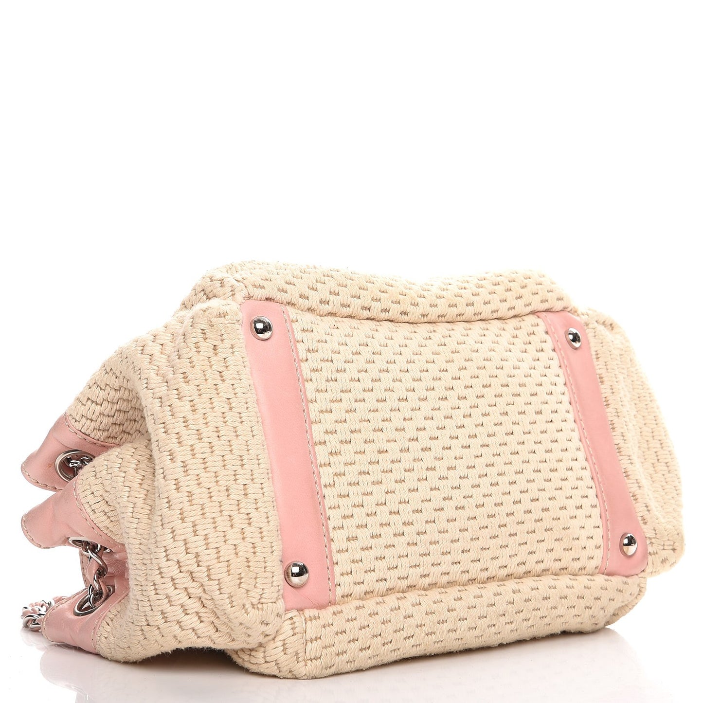 Canvas Woven Lambskin Lax Accordion Hobo Pink