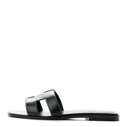 Hermes Box Calfskin Oran Sandals 38 Black 1 of 11