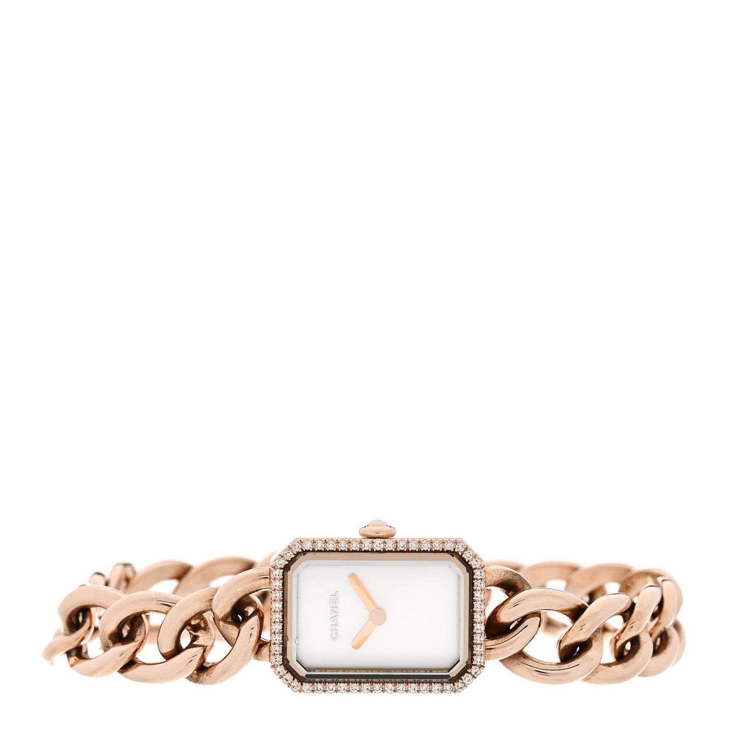 18K Beige Gold Diamond Bezel Mother of Pearl 16mm Chain Premiere Quartz Watch