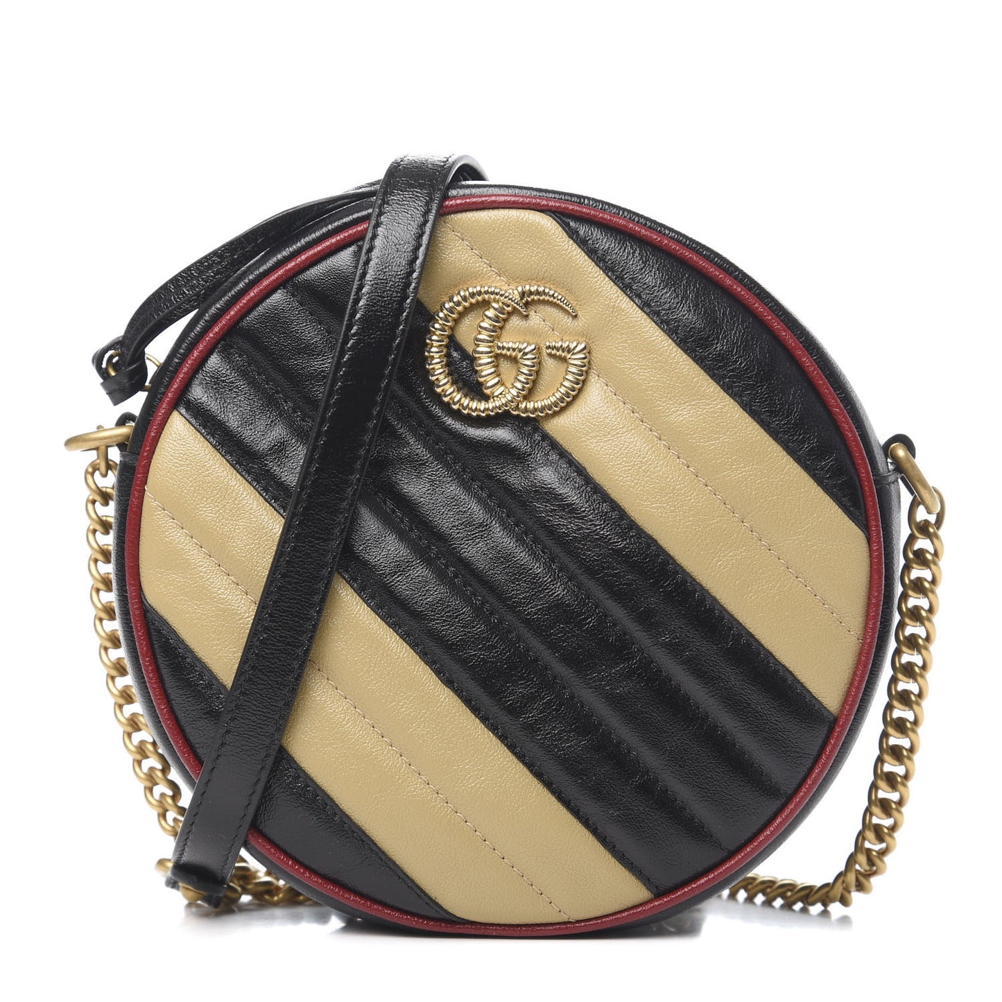Azalea Calfskin Matelasse Diagonal Patchwork Mini Torchon GG Marmont Round Shoulder Bag Black Beige Romantic Cerise