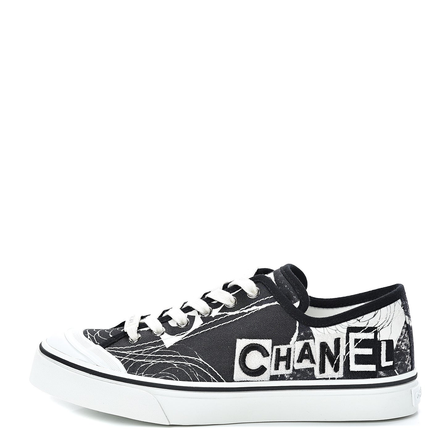 Printed Fabric Low Top Logo Sneakers 39 White Black