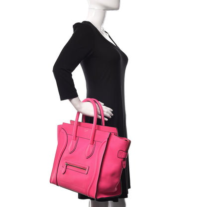 Celine Drummed Calfskin Mini Luggage Fluo Pink 2 of 13