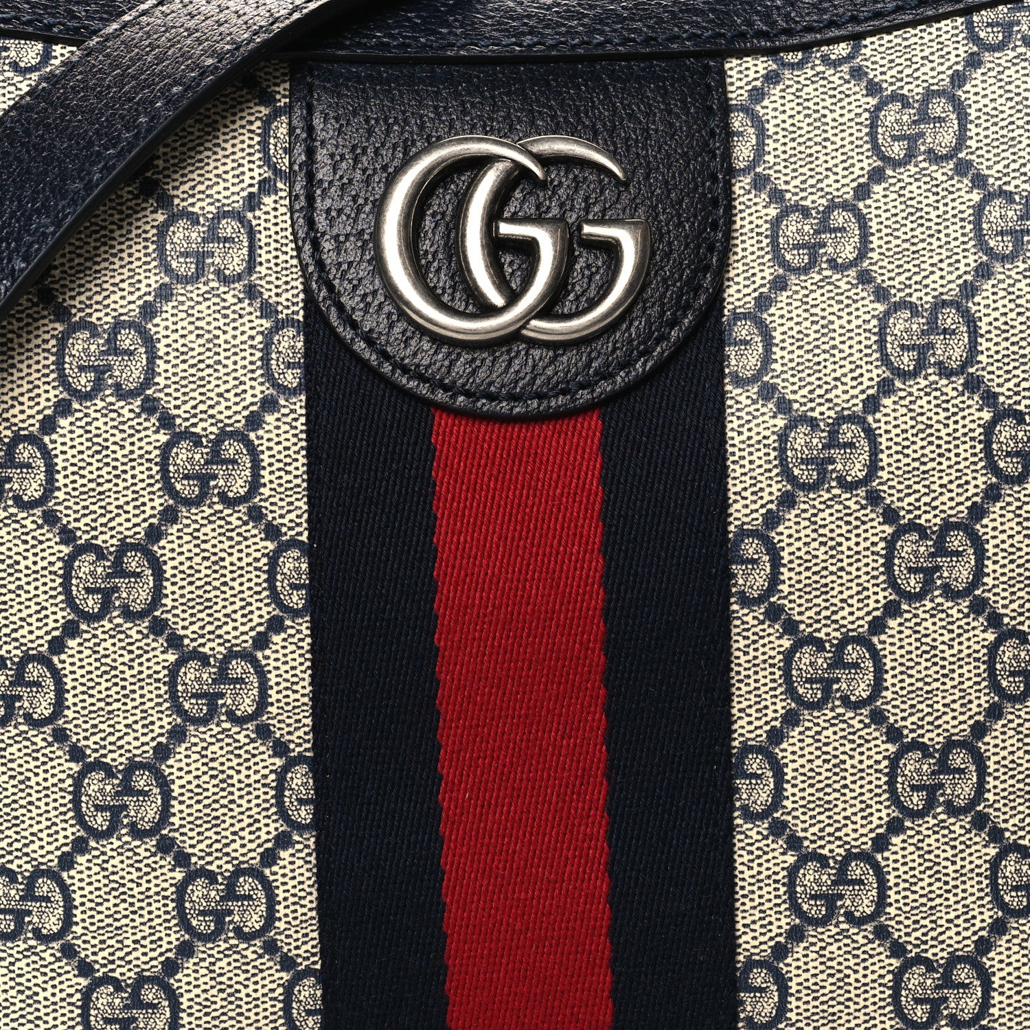 Gucci GG Supreme Monogram Textured Dollar Calfskin Web Small Ophidia Half Moon Hobo Beige Blue 8 of 10