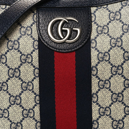 Gucci GG Supreme Monogram Textured Dollar Calfskin Web Small Ophidia Half Moon Hobo Beige Blue 8 of 10