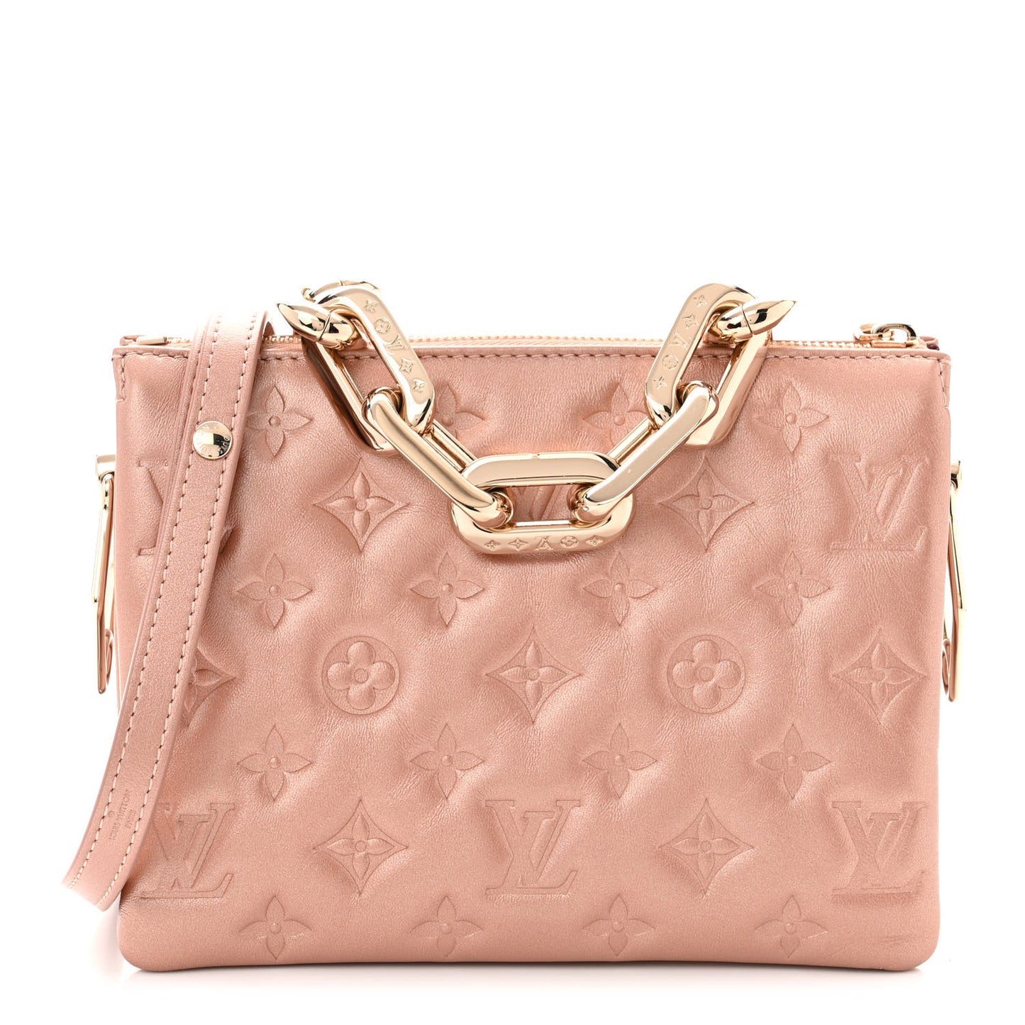 Metallic Lambskin Embossed Monogram Coussin BB Pink Gold