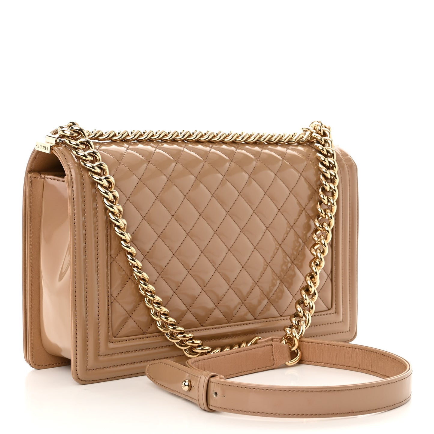Iridescent Glazed Calfskin Quilted New Medium Boy Flap Dark Beige