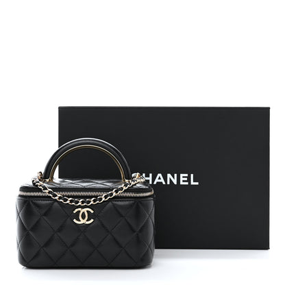 Chanel Lambskin Quilted Small Charming Top Handle Vanity Case With Chain Black 14 of 14