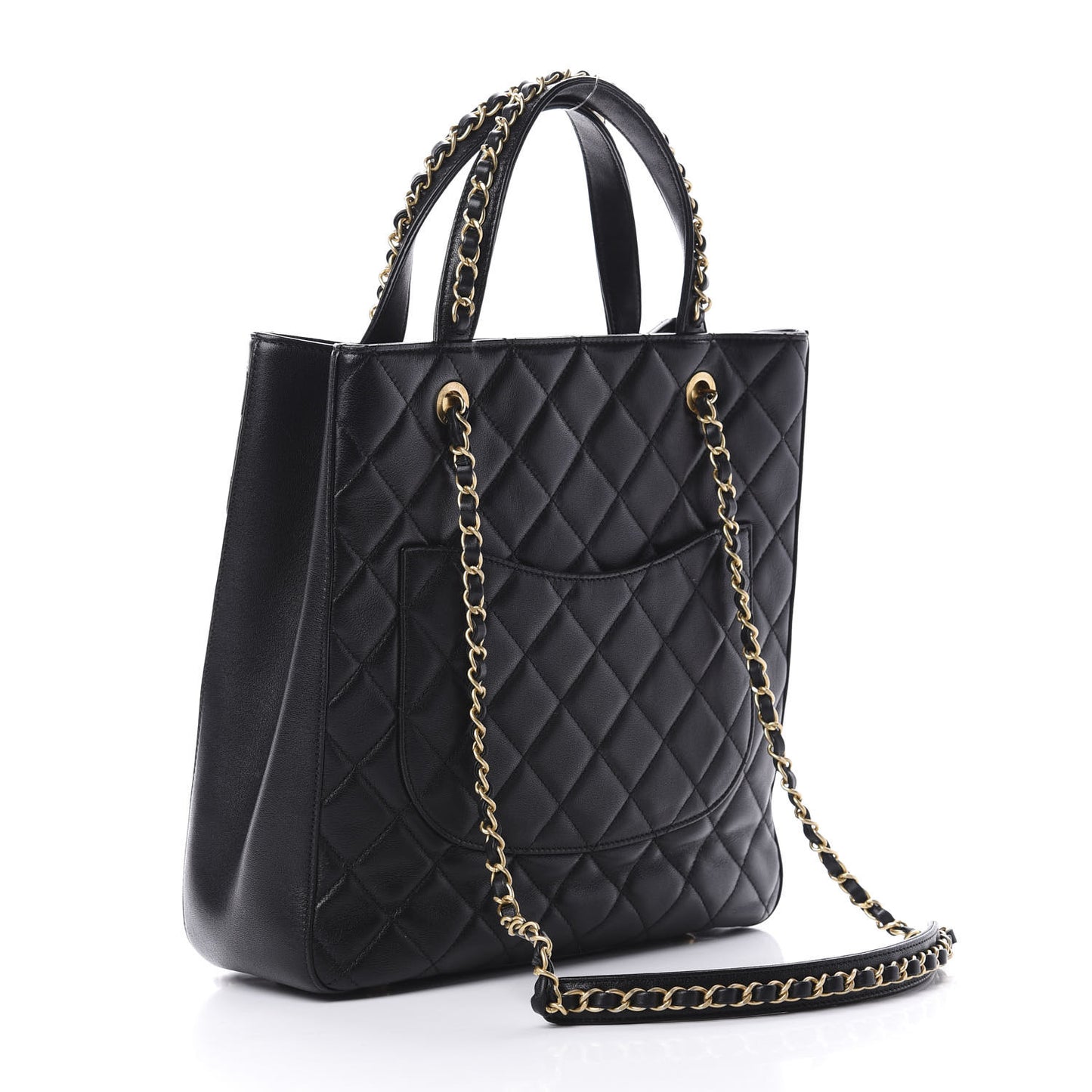 Lambskin Quilted Large Shopping Tote Black