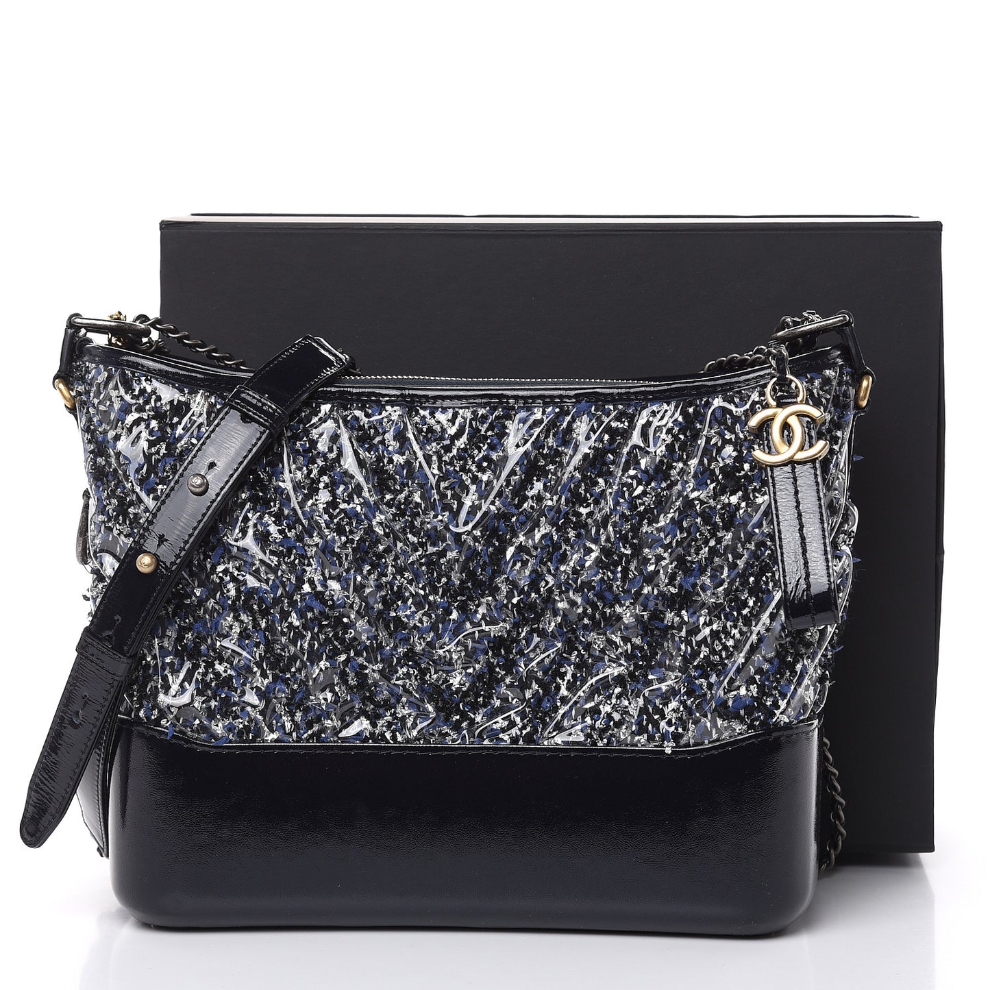 Tweed PVC Patent Chevron Quilted Medium Gabrielle Hobo Blue