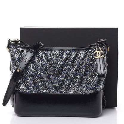Chanel Tweed PVC Patent Chevron Quilted Medium Gabrielle Hobo Blue 11 of 11