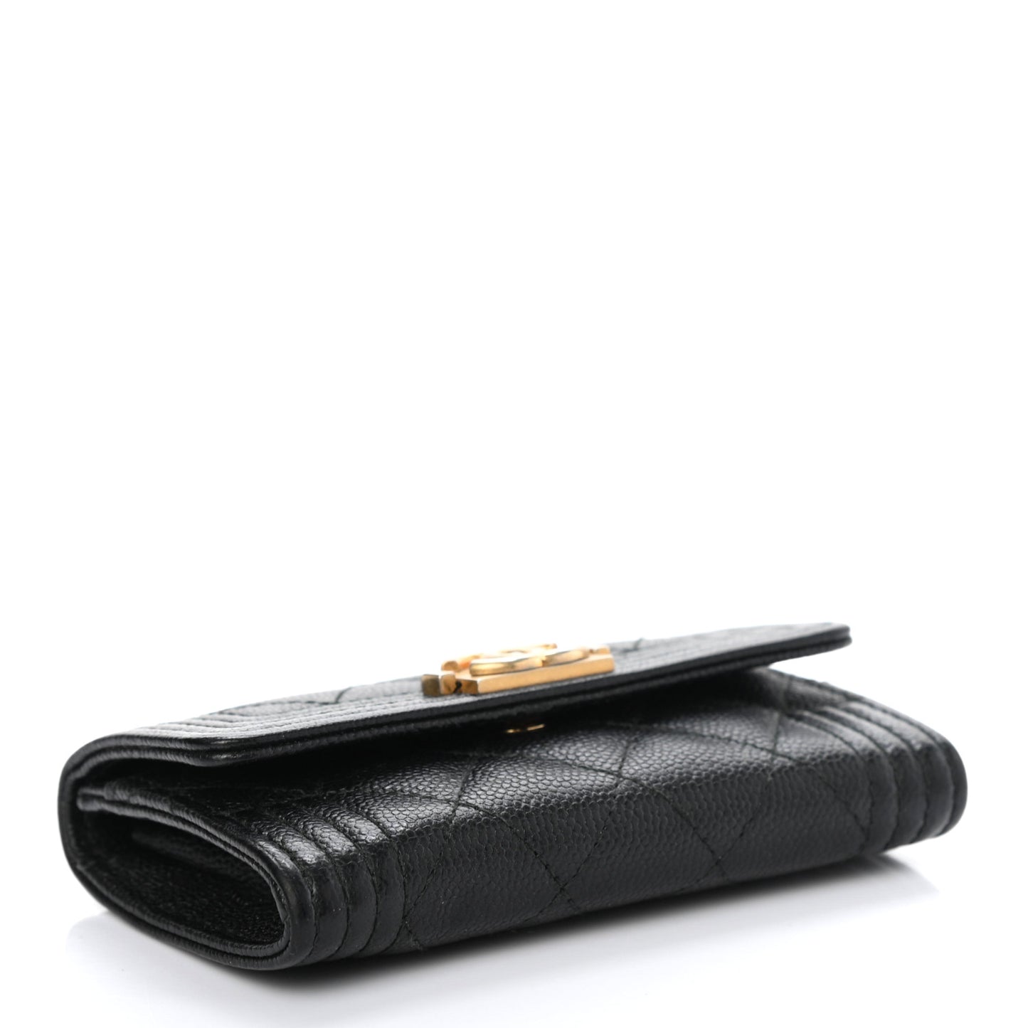 Caviar Quilted Boy Flap Card Holder Black