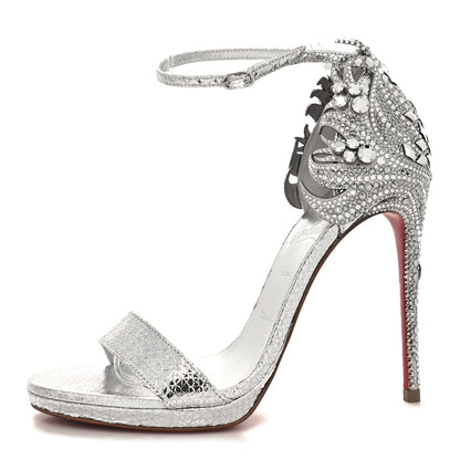 Christian Louboutin Strass Suede Patent Loubi Vega 120 Sandals 37 Silver 1 of 7