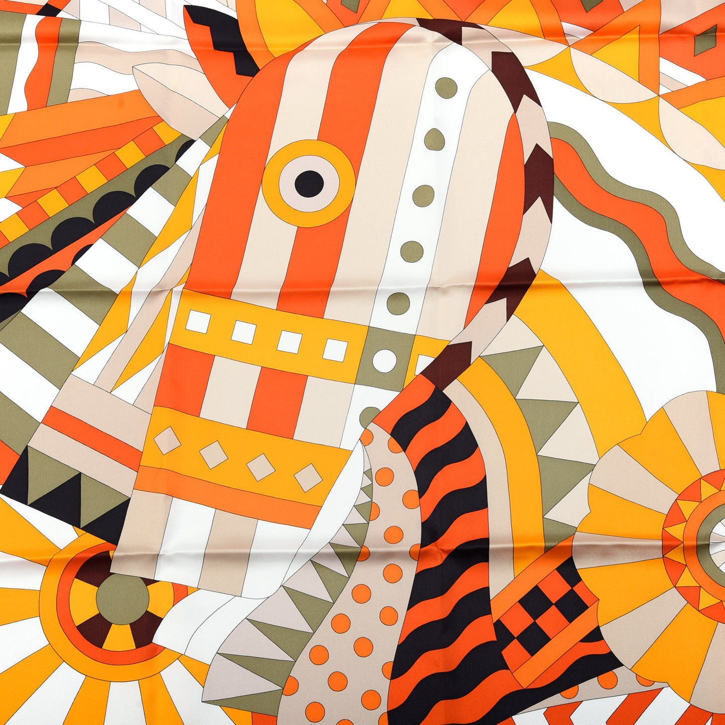 Silk Cheval de Fette Scarf 90 Orange Brun Kaki
