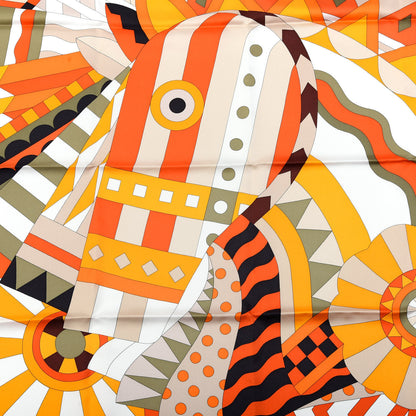 Hermes Silk Cheval de Fette Scarf 90 Orange Brun Kaki 4 of 7