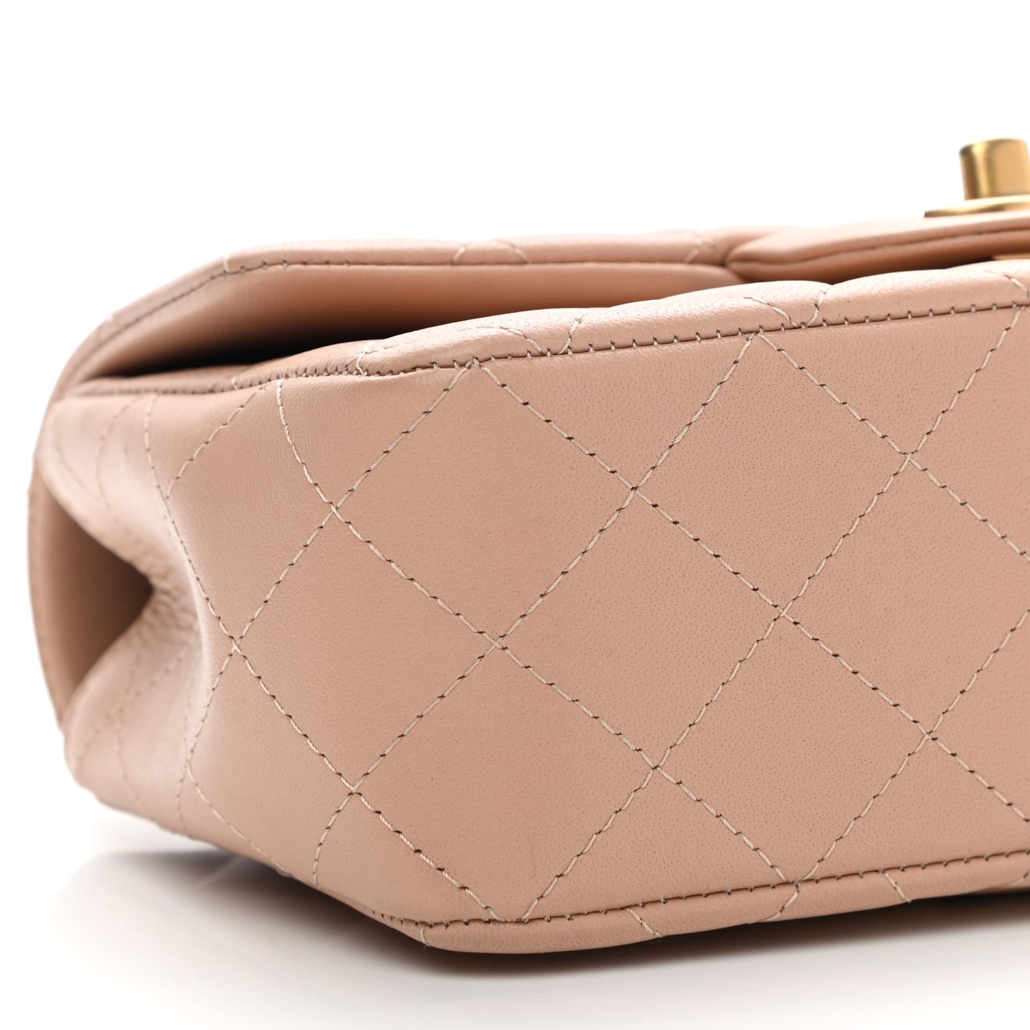 Lambskin Quilted Mini Top Handle Rectangular Flap Beige