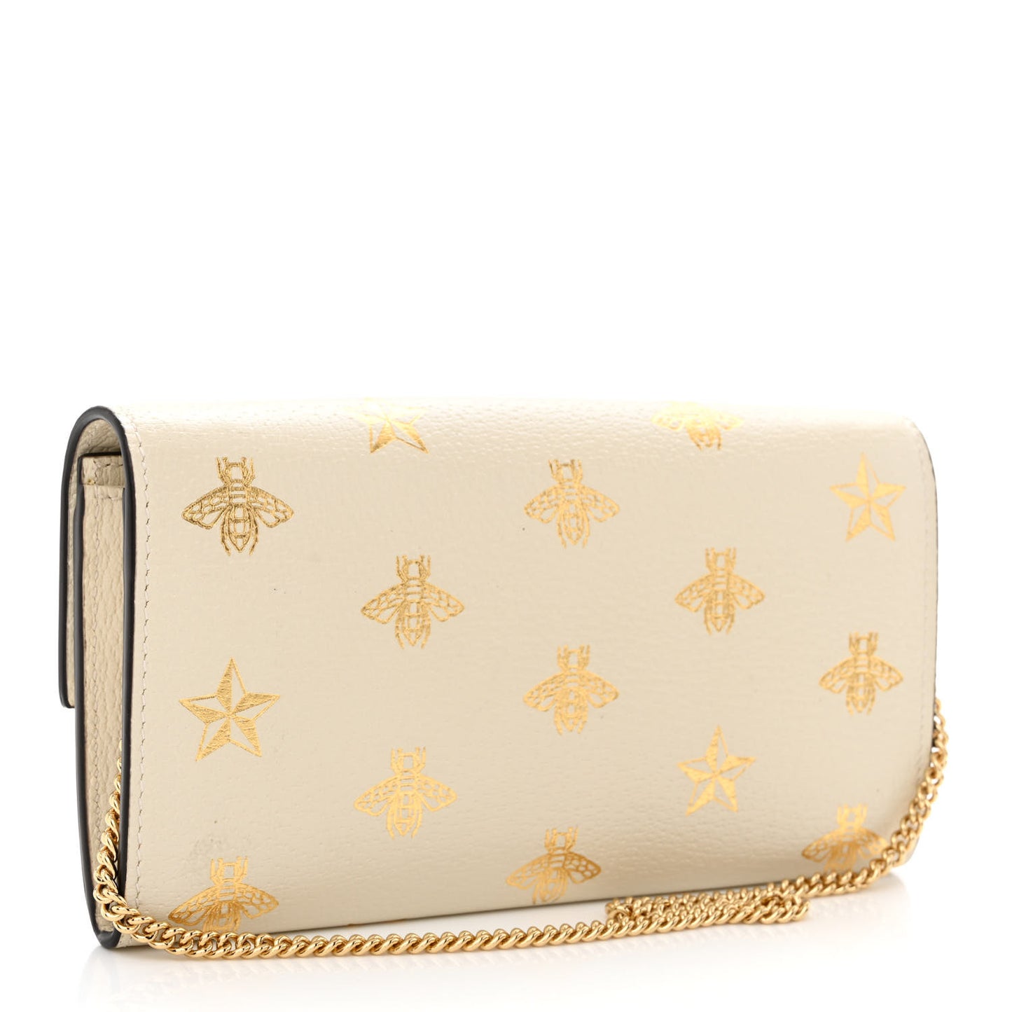 Grained Calfskin Bee Star Continental Chain Wallet White