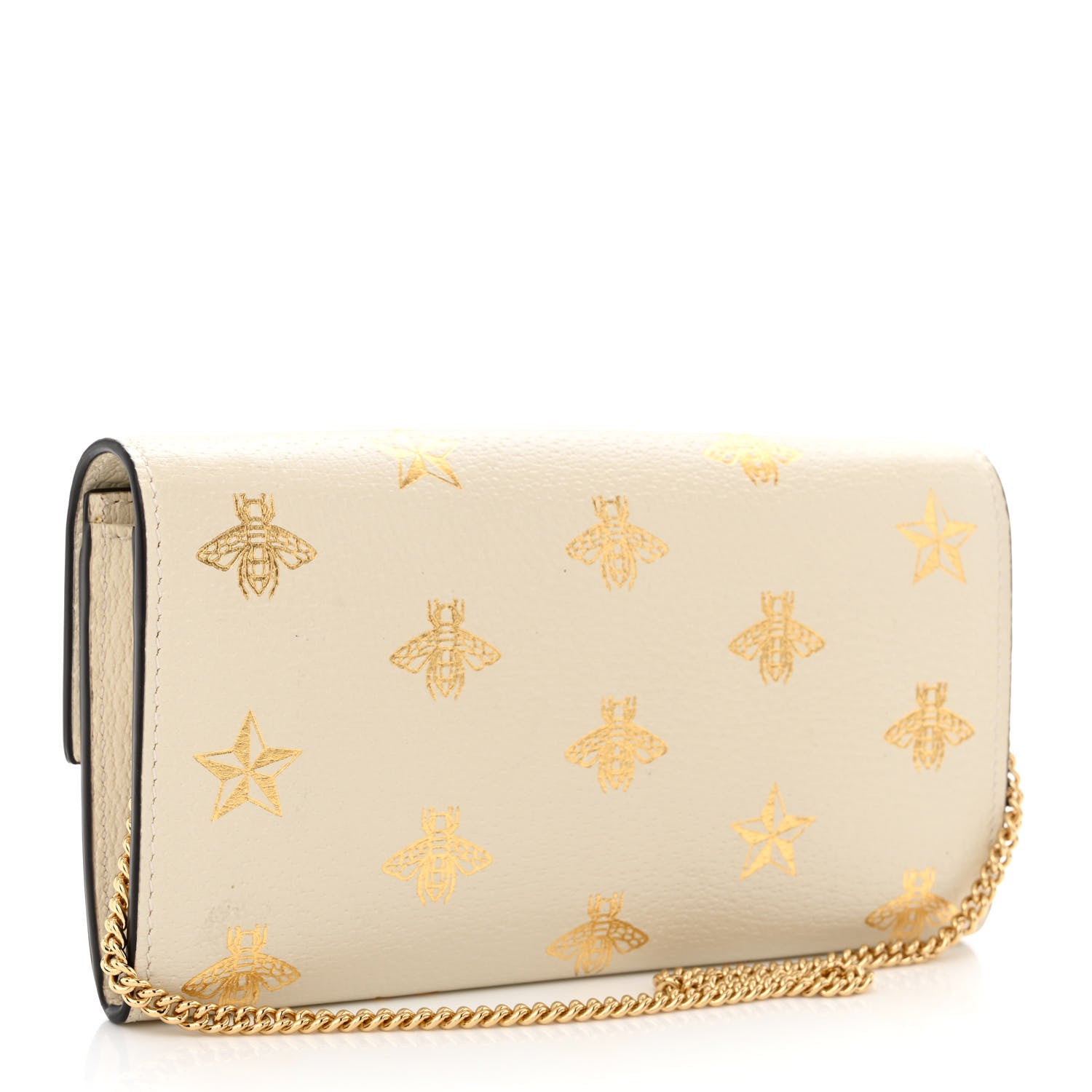 Gucci Grained Calfskin Bee Star Continental Chain Wallet White 3 of 11