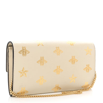 Gucci Grained Calfskin Bee Star Continental Chain Wallet White 3 of 11