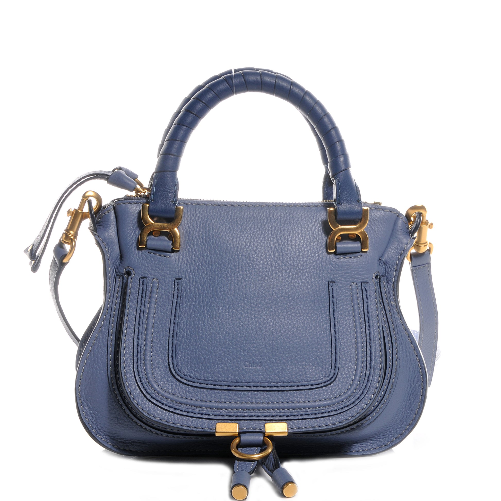 Chloe Grained Calfskin Mini Marcie Satchel Street Blue 1 of 8