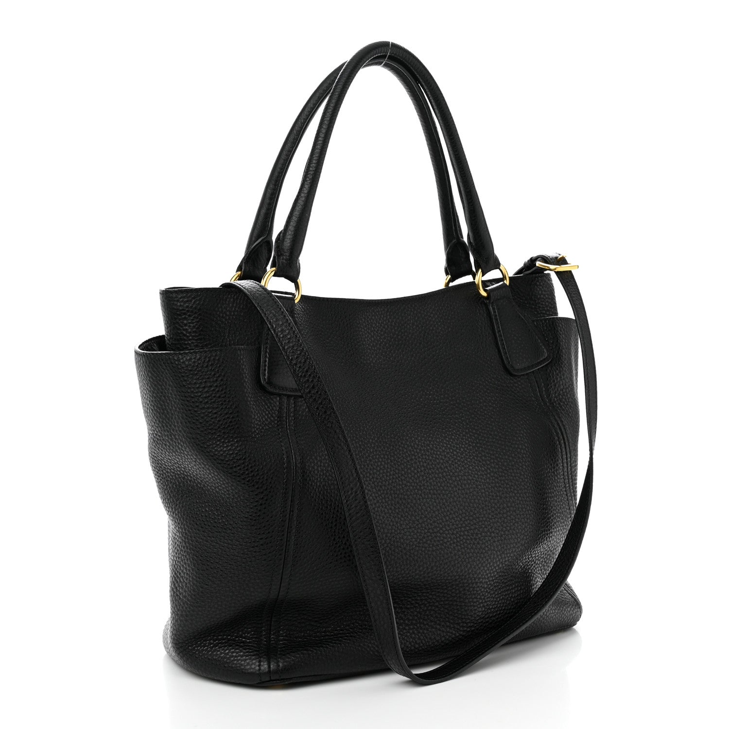 Prada Vitello Daino Side Pocket Tote Black 3 of 10