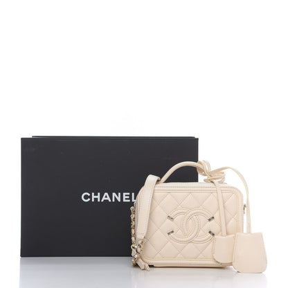 Chanel Caviar Quilted Small CC Filigree Vanity Case Light Beige 10 of 10