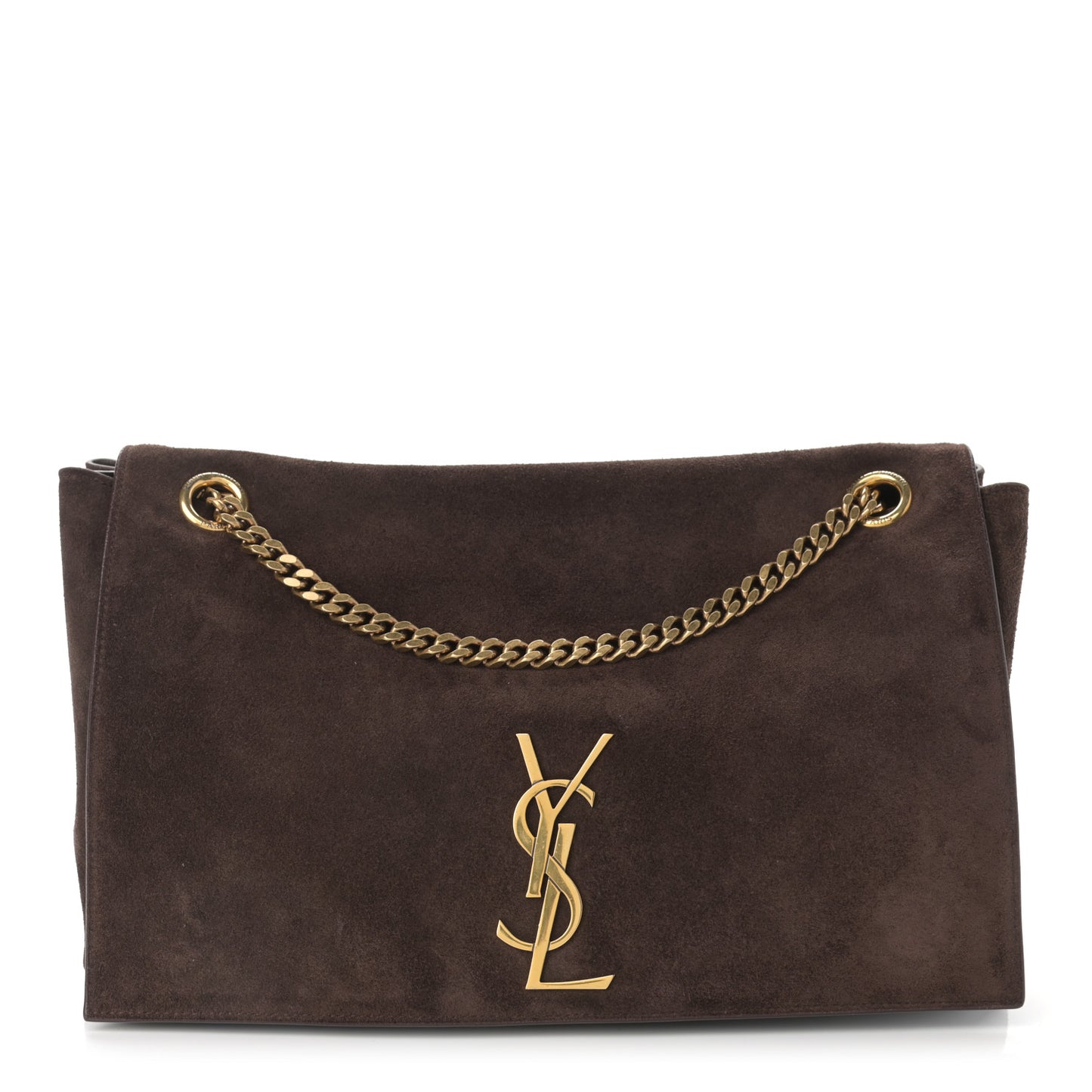 Smooth Calfskin Suede Medium Reversible Monogram Kate Satchel Military Brown