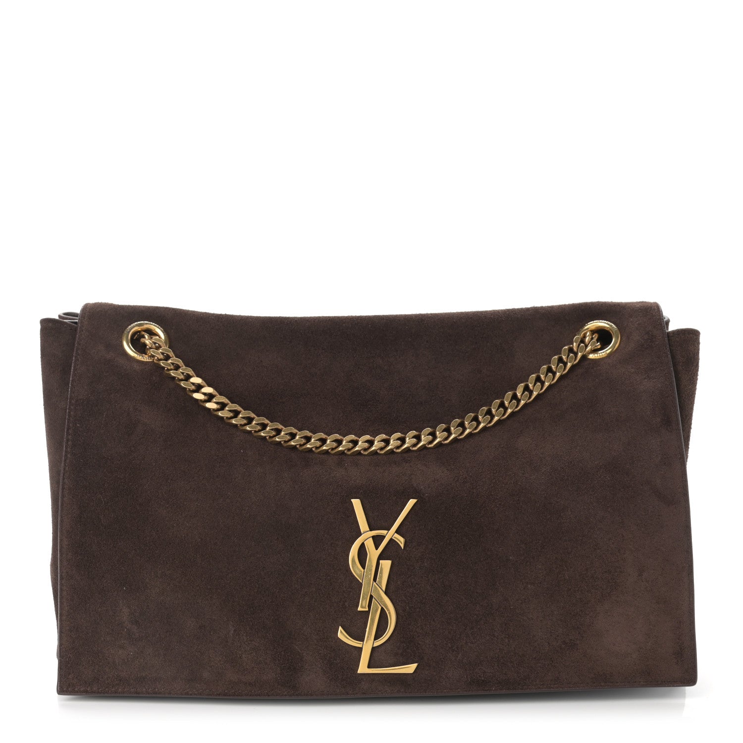 Saint Laurent Smooth Calfskin Suede Medium Reversible Monogram Kate Satchel Military Brown 10 of 15