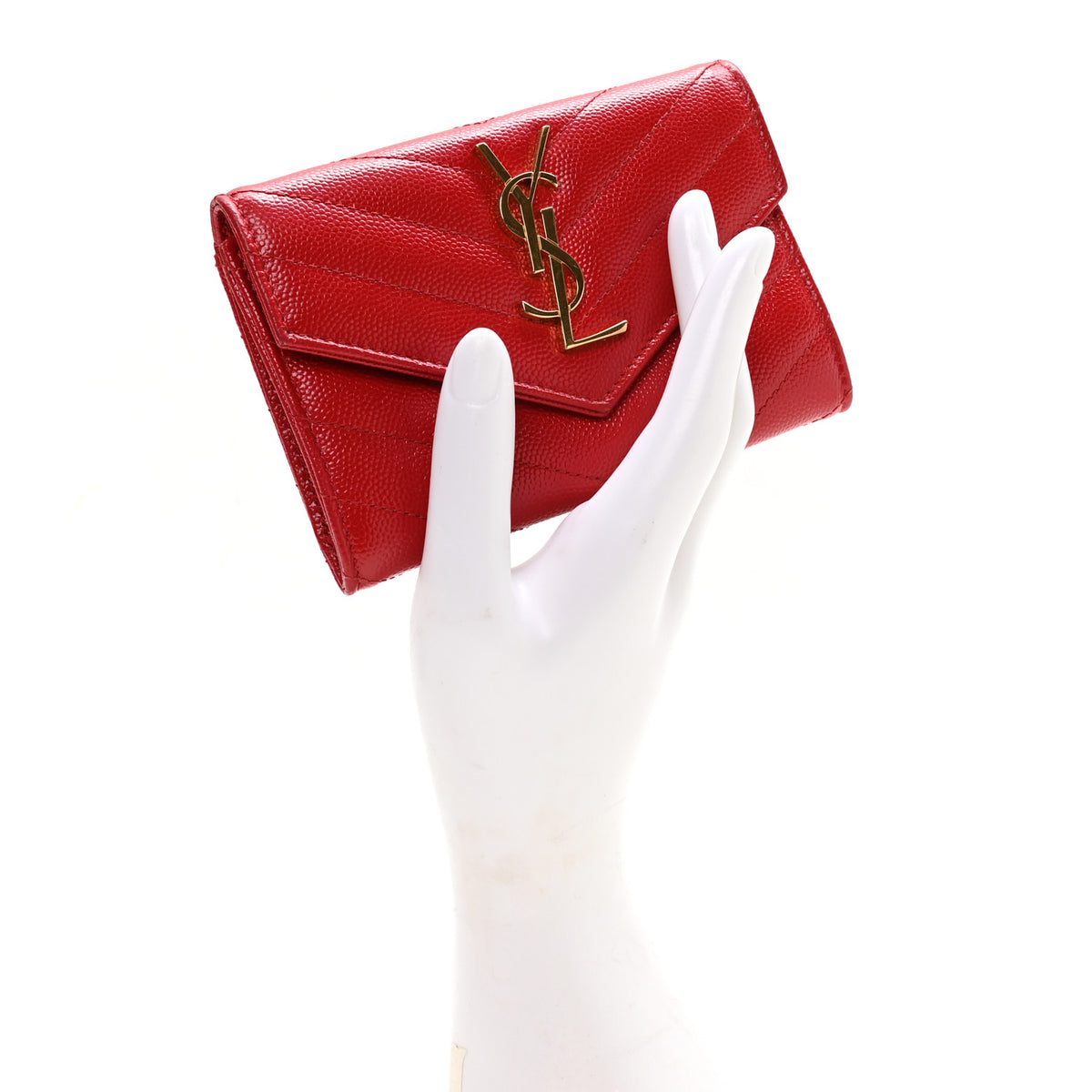 Grain De Poudre Matelasse Chevron Small Monogram Envelope Wallet New Red