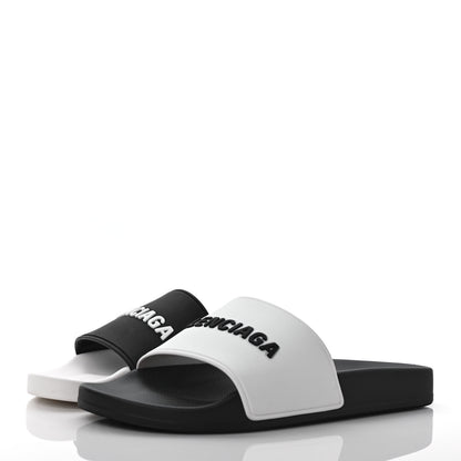 Balenciaga Rubber Womens Logo Pool Slide Sandals 39 Black White 3 of 7
