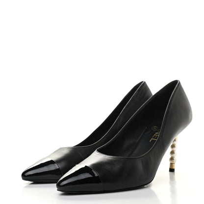 Chanel Patent Lambskin Cap Toe Pearl Pumps 39.5 Black 3 of 14