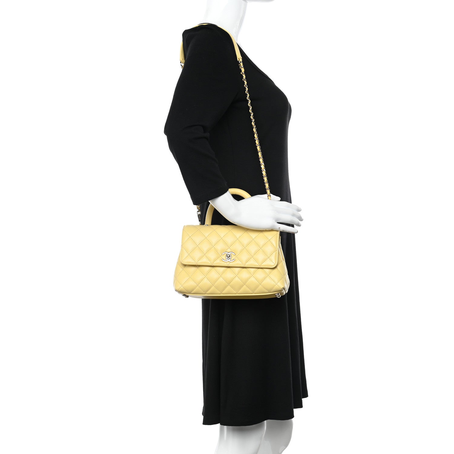 Chanel Caviar Quilted Mini Coco Handle Flap Yellow 2 of 10