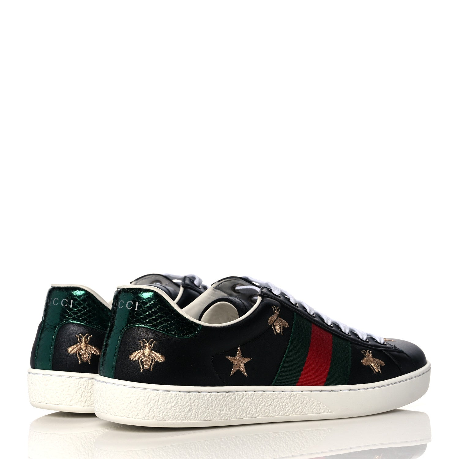 Gucci Calfskin Ayers Mens Web Bee Star Embroidered Ace Sneakers 5 Black 4 of 7