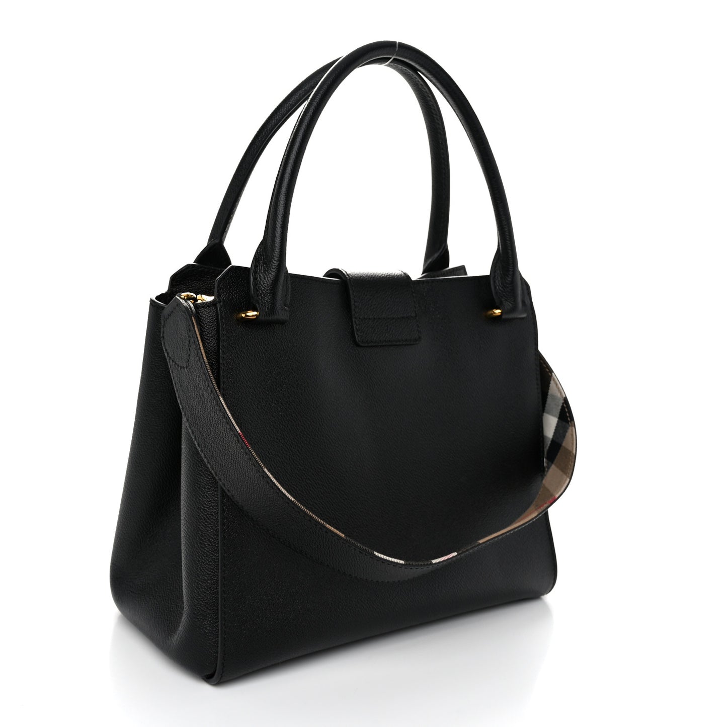 Soft Grain Calfskin Medium Buckle Tote Black