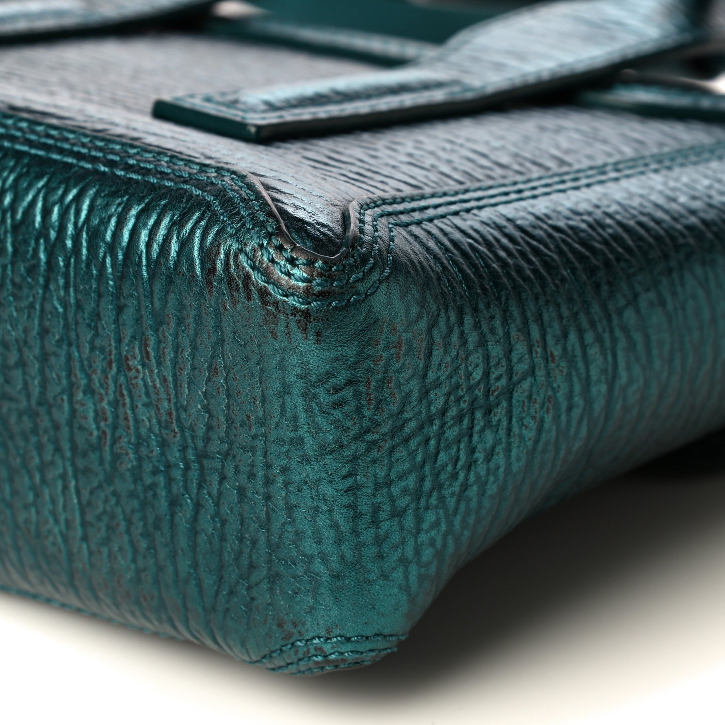 Metallic Textured Calfskin Mini Pashli Satchel Turquoise