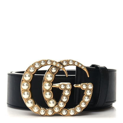 Gucci Moon Calfskin Pearl Double G 40mm Belt 85 34 Black Cream 1 of 5