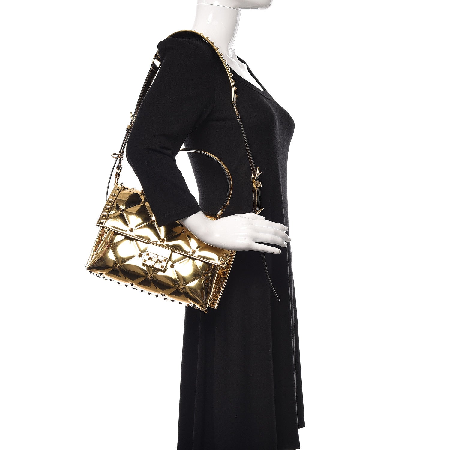 Valentino Garavani Metallic PVC Candystud Top Handle Bag Gold 2 of 8