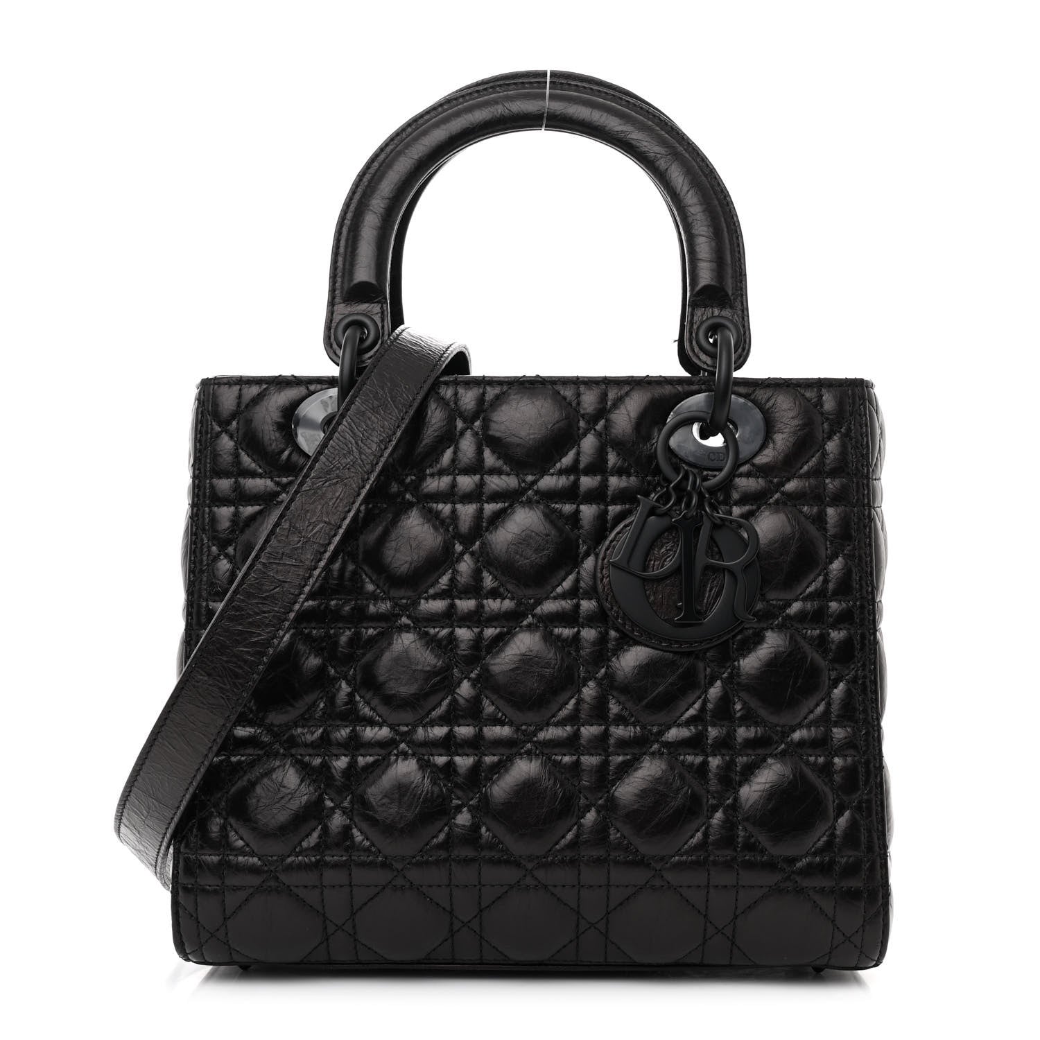 Christian Dior Crinkled Calfskin Cannage Medium Lady Dior Black 1 of 10