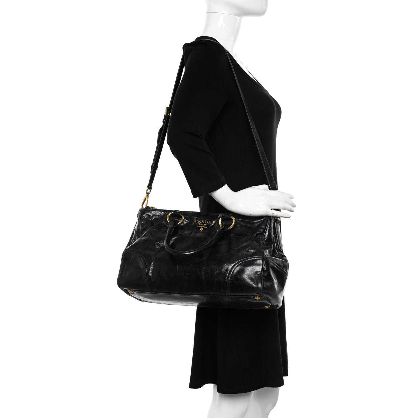 Vitello Shine Shopping Satchel Black