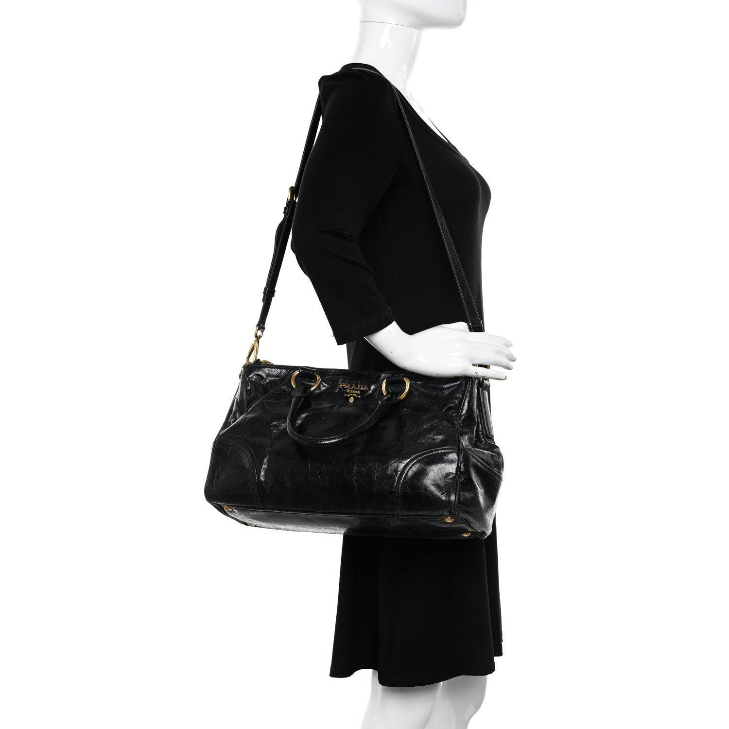 Prada Vitello Shine Shopping Satchel Black 2 of 15