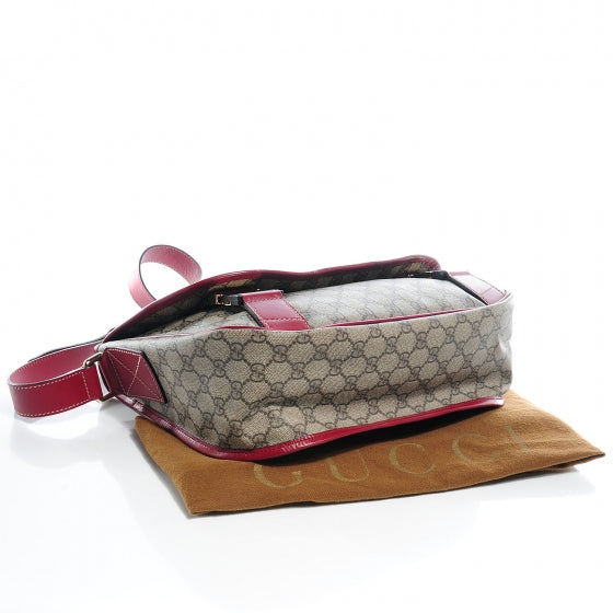 GG Plus Monogram Medium Double Buckle Flap Messenger Bag Beige Red